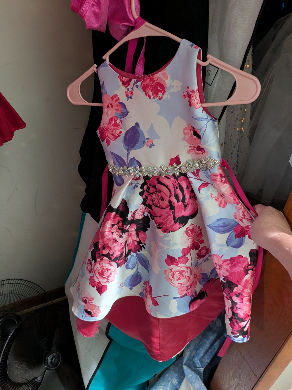 Floral Jewel Waist Girls Dress - Pink & Lavender